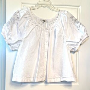 Madewell White Eyelet Puff Sleeve Button-Front Top